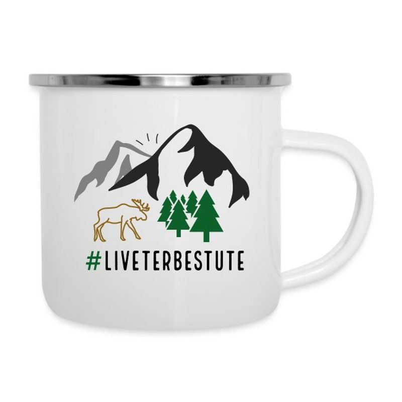 Emaljekopp med friluftsliv motiver